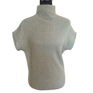 Tahari 100% Cashmere Short Sleeve Mock Neck Sweater, Medium, Moss Greenish-Gray